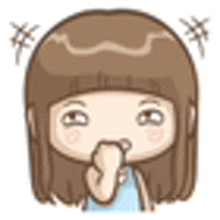 a cartoon girl is covering her mouth with her hand and making a funny face .