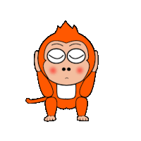 a cartoon monkey is squatting down and covering its ears