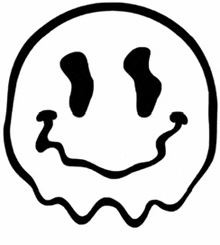 a black and white drawing of a melting smiley face with a ghost coming out of it .