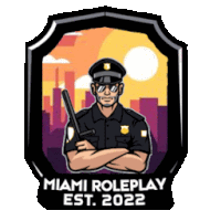 a logo for miami roleplay shows a police officer holding a baton