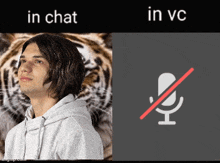 a picture of a man next to a picture of a microphone with the words in chat and in vc