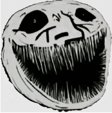 a black and white drawing of a creepy face with a big mouth