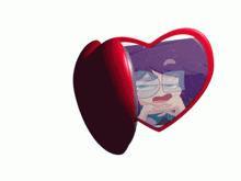 a pair of heart shaped mirrors with purple haired anime characters