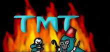 a cartoon of a gorilla and a penguin with the words tmt written above them