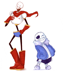 a cartoon drawing of papyrus and sans standing next to each other