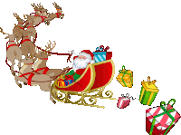 santa claus in a sleigh pulled by reindeer with gifts