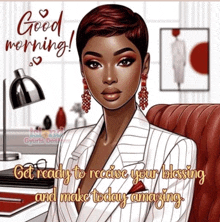 a cartoon of a woman with the words good morning