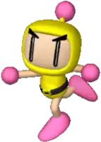 a cartoon character with a yellow body and pink legs