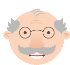 a cartoon illustration of an elderly man with glasses and a mustache .