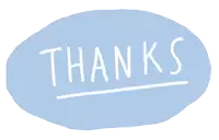 a blue circle with the word thanks written in white