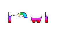 a drawing of the word raw with rainbow colors