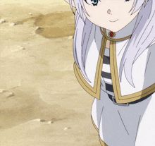 a girl with white hair and blue eyes is smiling