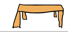 a drawing of a table with a yellow cloth on top