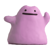 a purple ghost with a black face is waving its hand .