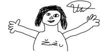 a child 's drawing of a woman with the name zuzu on her shirt