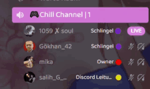 a screenshot of a chill channel with a purple button that says ' live '