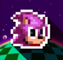 a pixel art of a person with purple hair and sunglasses