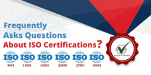 a poster that says frequently asks questions about iso certification