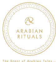 a logo for arabian rituals that says the scent of arabian tales on it