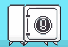 a pixel art illustration of a safe with a coin in it