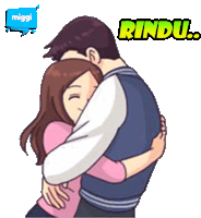 a cartoon of a man hugging a woman with the words rindu written on the bottom