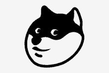 a black and white drawing of a doge head on a white background