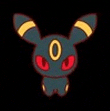 a cartoon drawing of a pokemon with red eyes and a yellow circle on its head .