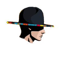 a drawing of a man wearing a black hat