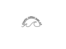 a logo for a company called coastal current surf co. with a wave in the middle .