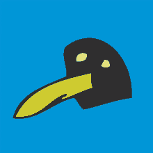 a cartoon drawing of a bird with a long yellow beak on a blue background