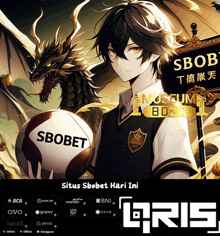 a poster for situs sbobet hari ini with a boy holding a soccer ball