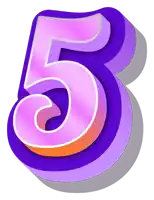 a pink and purple number 5 with a shadow on a white background