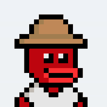 a pixel art drawing of a red monkey wearing a straw hat