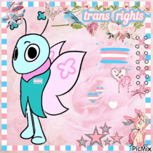 a picture of a butterfly with the words " trans rights " on the bottom