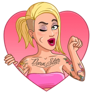 a cartoon of a woman with tattoos and a shaved head is in a heart .