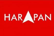 a red background with a white harapan logo