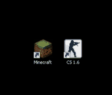 a minecraft icon and a cs 1.6 icon are on a black background