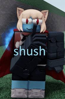 a cartoon character is holding a gun and the word shush is on the screen