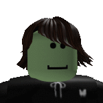 a green cartoon character with brown hair and a black shirt .