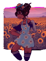 a drawing of a girl in a field of sunflowers has the name gregory on the bottom right