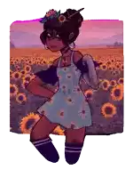 a drawing of a girl in a field of sunflowers has the name gregory on the bottom right