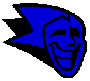 a cartoon drawing of a blue sonic the hedgehog face with a smile on it .