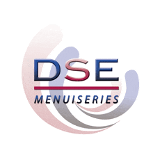 a logo for dse menuiseries with a swirl in the middle