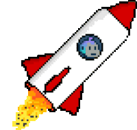 a pixel art drawing of a rocket with a smiley face on the front