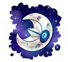 a drawing of a crescent moon with a blue eye and a butterfly on it .