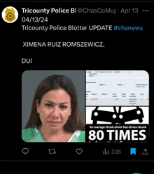 a tweet from tricounty police shows a picture of ximena ruiz romszewicz