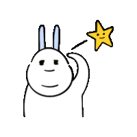 a cartoon rabbit is holding a yellow star in front of its head .