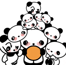 a group of panda bears stacked on top of one another