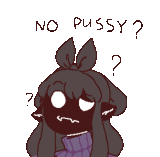 a drawing of a girl with a bow on her head and the words no pussy ?