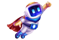 a cartoon character in a space suit is flying through the air with his fist in the air